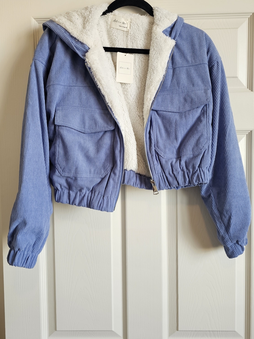 Active USA Lavender Corduroy Teddy-Lined Hooded Jacket